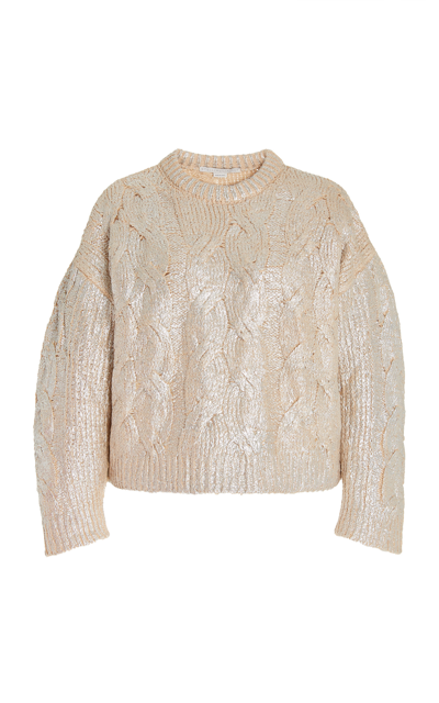 Shop Stella Mccartney Women's Foiled Cable-knit Cotton Sweater In Silver