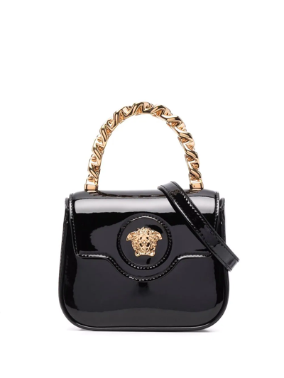 Shop Versace La Medusa Patent Mini Bag In Black