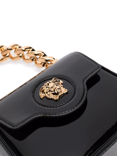 Versace Medusa Patent Chain Top-handle Crossbody Bag In Black