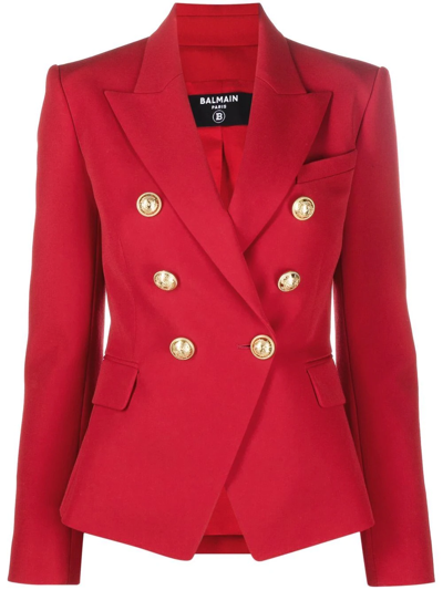 Shop Balmain Double-breasted Tailored Blazer In Red