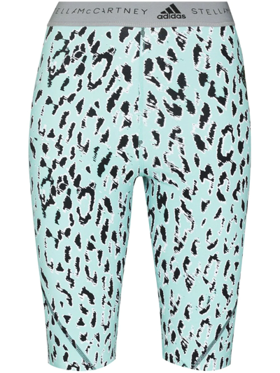 Adidas By Stella Mccartney Truepurpose Leopard-print Recycled Stretch Shorts In Blue