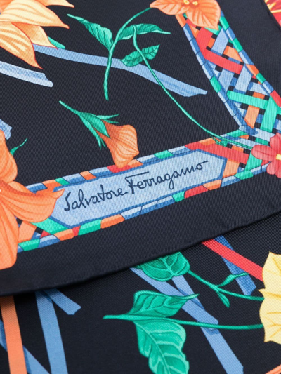 Shop Ferragamo Floral-print Silk Scarf In Blue