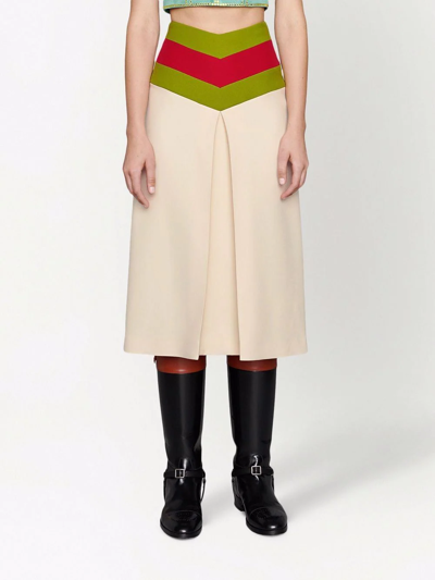 Shop Gucci Chevron Vintage Web Skirt In Neutrals