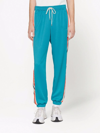 Shop Gucci Side-stripe Track Pants In Blue