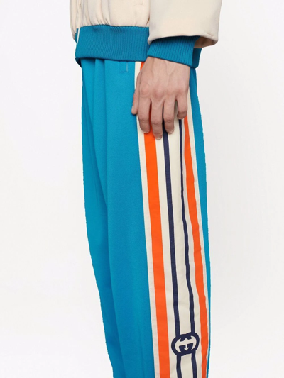 Shop Gucci Side-stripe Track Pants In Blue