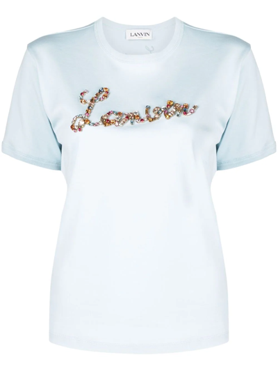 Shop Lanvin Crystal Logo Cotton T-shirt In Blue