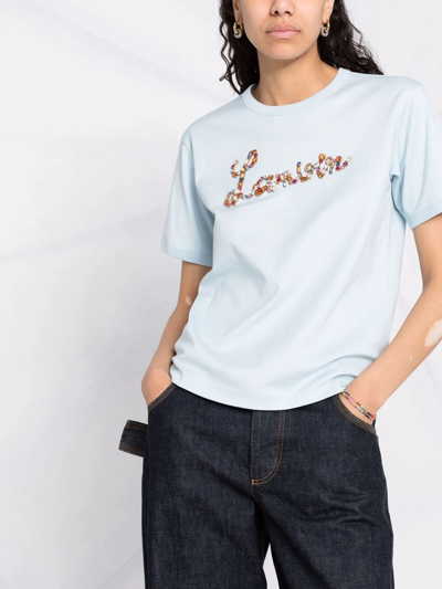 Shop Lanvin Crystal Logo Cotton T-shirt In Blue