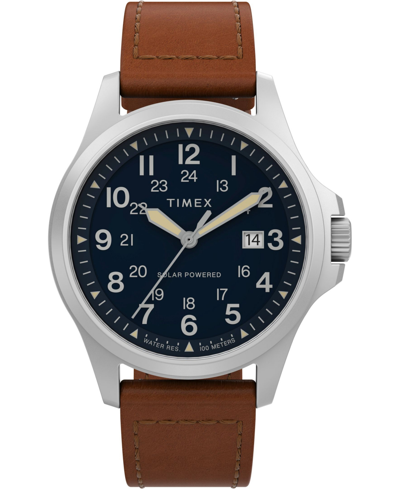 Shop Timex Men's Solar Brown Leather Strap Watch 36 Mm