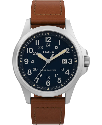 Timex Men's Solar Brown Leather Strap Watch 36 Mm In Brown