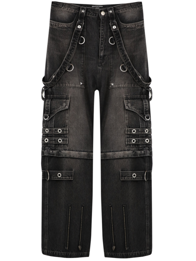 Mens Balmain black Strap-Detail Leather Trousers