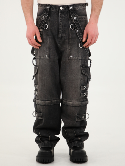 Balenciaga Convertible Strap Detail Raver Baggy Jeans In Black | ModeSens