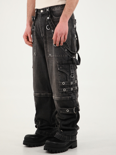 Balenciaga Convertible Strap Detail Raver Baggy Jeans In Nero | ModeSens