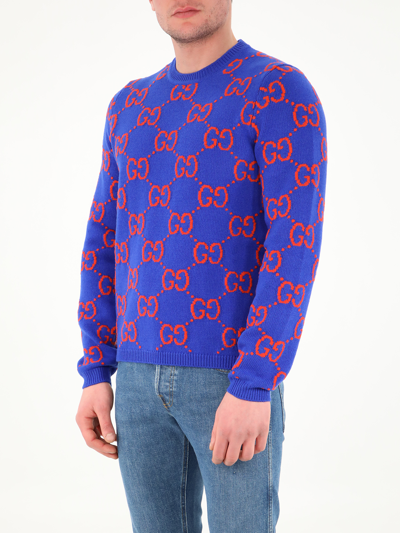 Shop Gucci Gg Knit Jumper In Blue