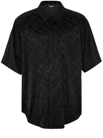 Shop Balenciaga Black Shirt With All-over Logo