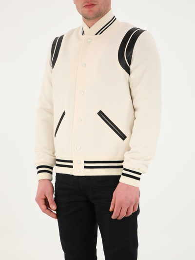 Shop Saint Laurent Teddy Wool Jacket In White