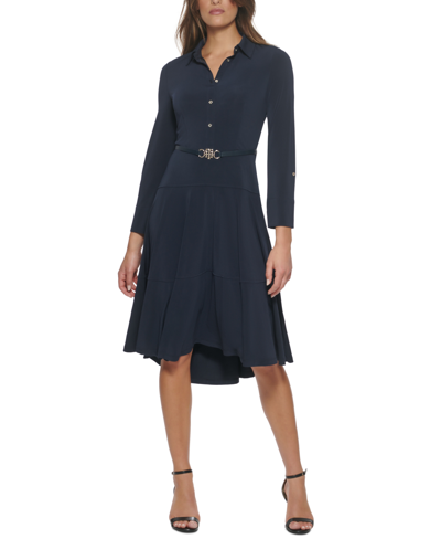 Shop Tommy Hilfiger Belted Jersey Shirtdress In Sky Captain