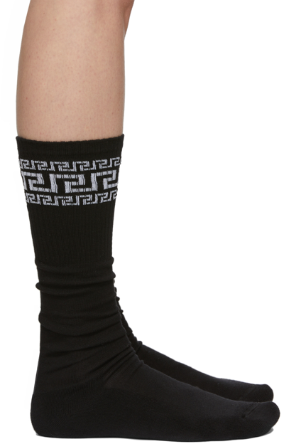 Shop Versace Black Greca Socks In Black+white