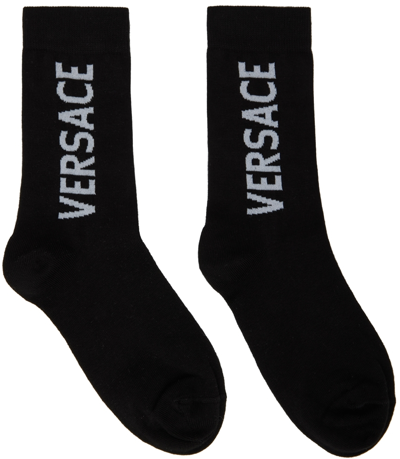 Shop Versace Black Logo Socks In I463 Black/white