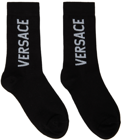 Versace Black Logo Socks In I463 Black/white | ModeSens