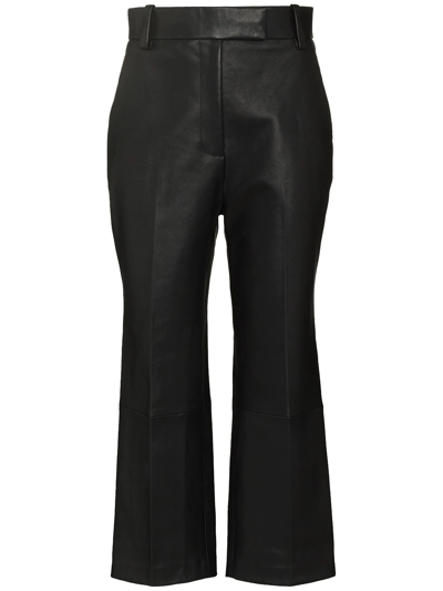 Shop Khaite Melie Cropped Leather Trousers In Black
