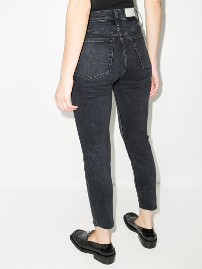 Re/done 90s High-rise Ankle Crop Distressed Skinny Jeans In Black