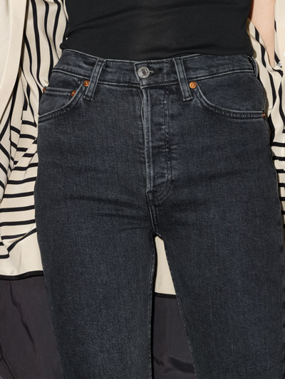Re/done 90s High-rise Ankle Crop Distressed Skinny Jeans In Black