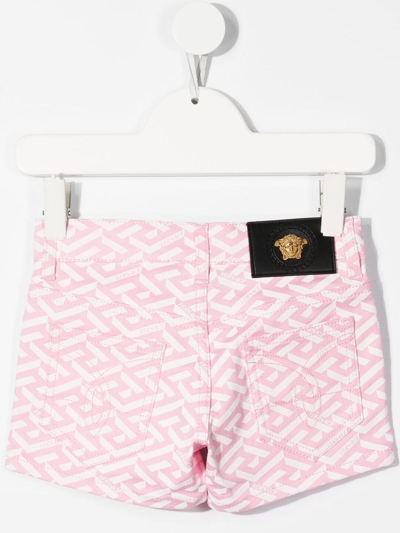 Shop Versace Greca-print Cotton Shorts In 2d290