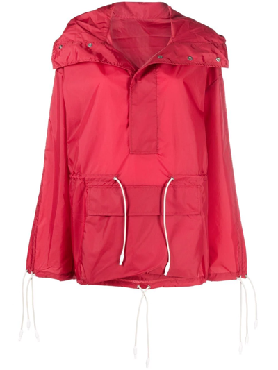 Shop Sunnei Drawstring Hooded Pullover Jacket In Red