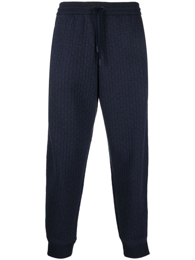 Shop Giorgio Armani Ribbed Side-stripe Trousers In Blue