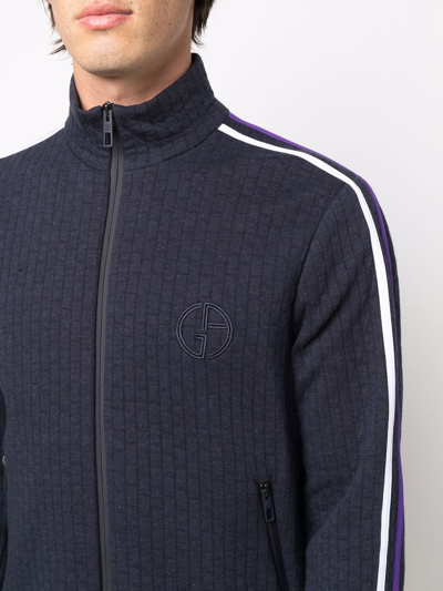 Shop Giorgio Armani Side Stripe Detail Sweater In Blue