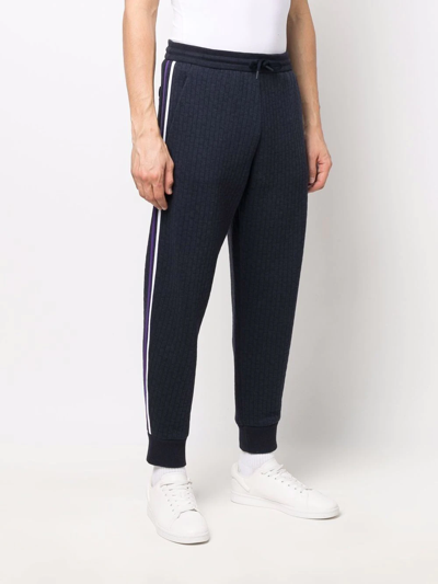 Shop Giorgio Armani Ribbed Side-stripe Trousers In Blue