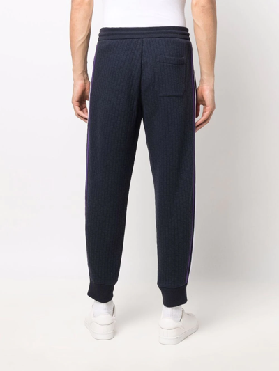 Shop Giorgio Armani Ribbed Side-stripe Trousers In Blue