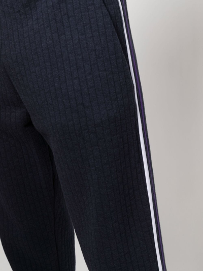 Shop Giorgio Armani Ribbed Side-stripe Trousers In Blue