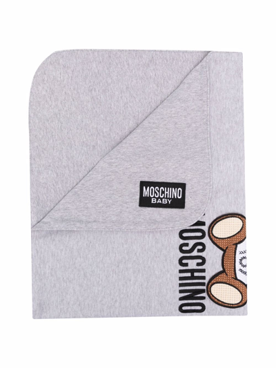 Shop Moschino Toy-bear Print Blanket In Grey