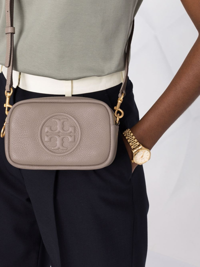 Shop Tory Burch Perry Bombé Leather Crossbody Bag In Grey