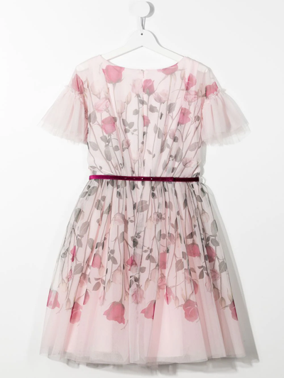 Shop Monnalisa Teen Rose-print Midi Dress In Pink