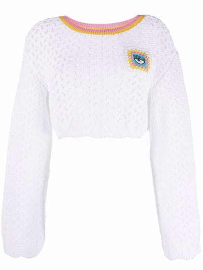 Shop Chiara Ferragni Cropped Crochet Jumper In White