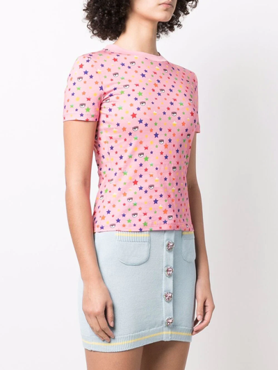 Shop Chiara Ferragni Star-print Cotton T-shirt In Pink