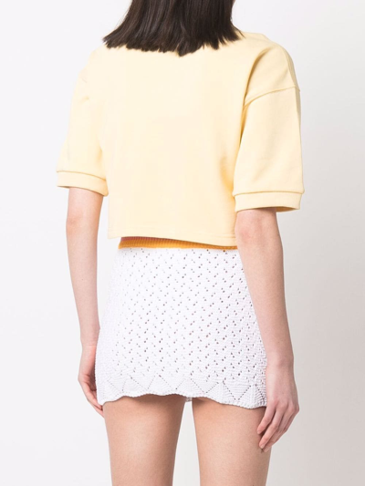Shop Chiara Ferragni Cropped Logo-embroidered Polo Shirt In Yellow