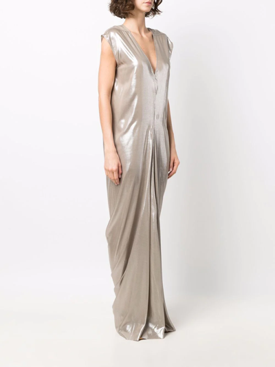 Shop Rick Owens Lobster-cut Sleeveless Gown In Silver