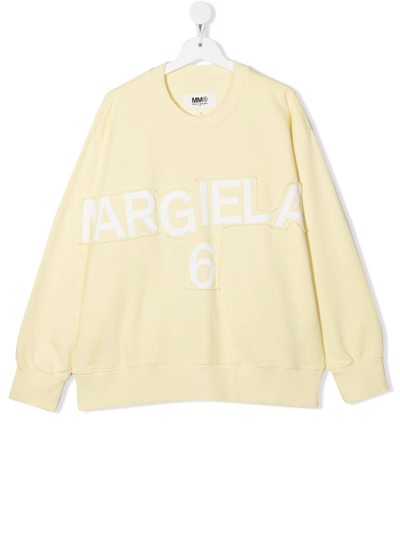 Shop Mm6 Maison Margiela Teen Logo Print Sweatshirt In Yellow