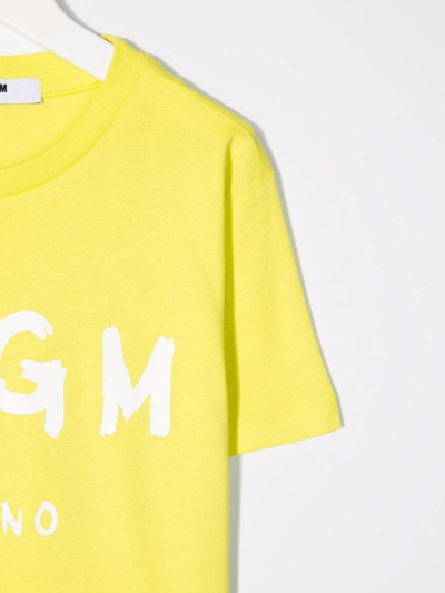 Shop Msgm Logo-print Cotton T-shirt In Yellow