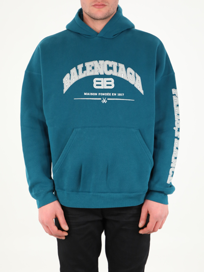 Shop Balenciaga Maison  Turquoise Hoodie In Light Blue