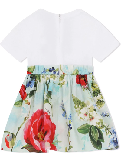 Shop Dolce & Gabbana Floral Logo-print Dress In White