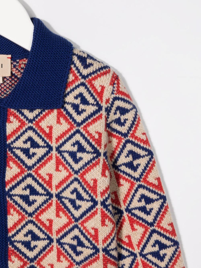 Gucci G Rhombus Knitted Cardigan In Neutrals