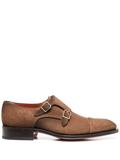 Shop Santoni Double Monk Strap Shoes In Brown