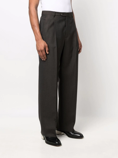 Shop Gucci Pinstripe Wool Trousers In Grey