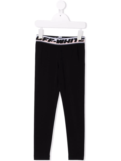 Shop Off-white Logo-waistband Leggings In Black
