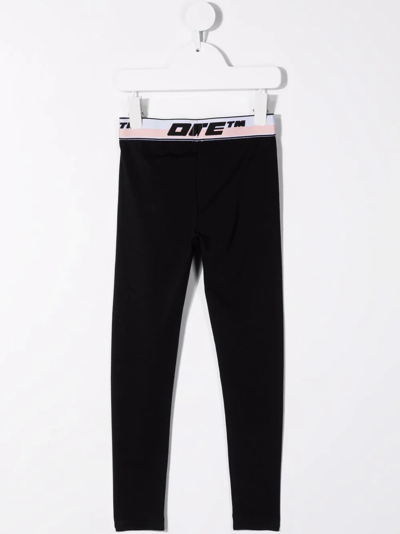 Off-white Logo Waistband Mid-rise Leggings In Black