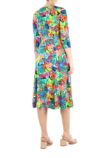 Nina Leonard Scoop Neck Jersey Midi Dress In Dragonfruit Multi